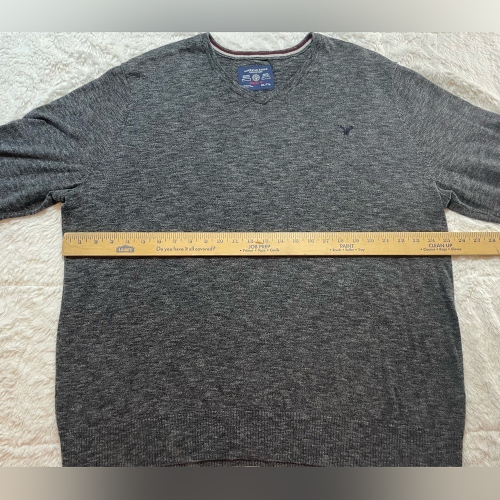 American Eagle Sweater‎ Mens 2XL Gray Cotton V Neck Athletic Fit Y2K Lightweight - Picture 5 of 7